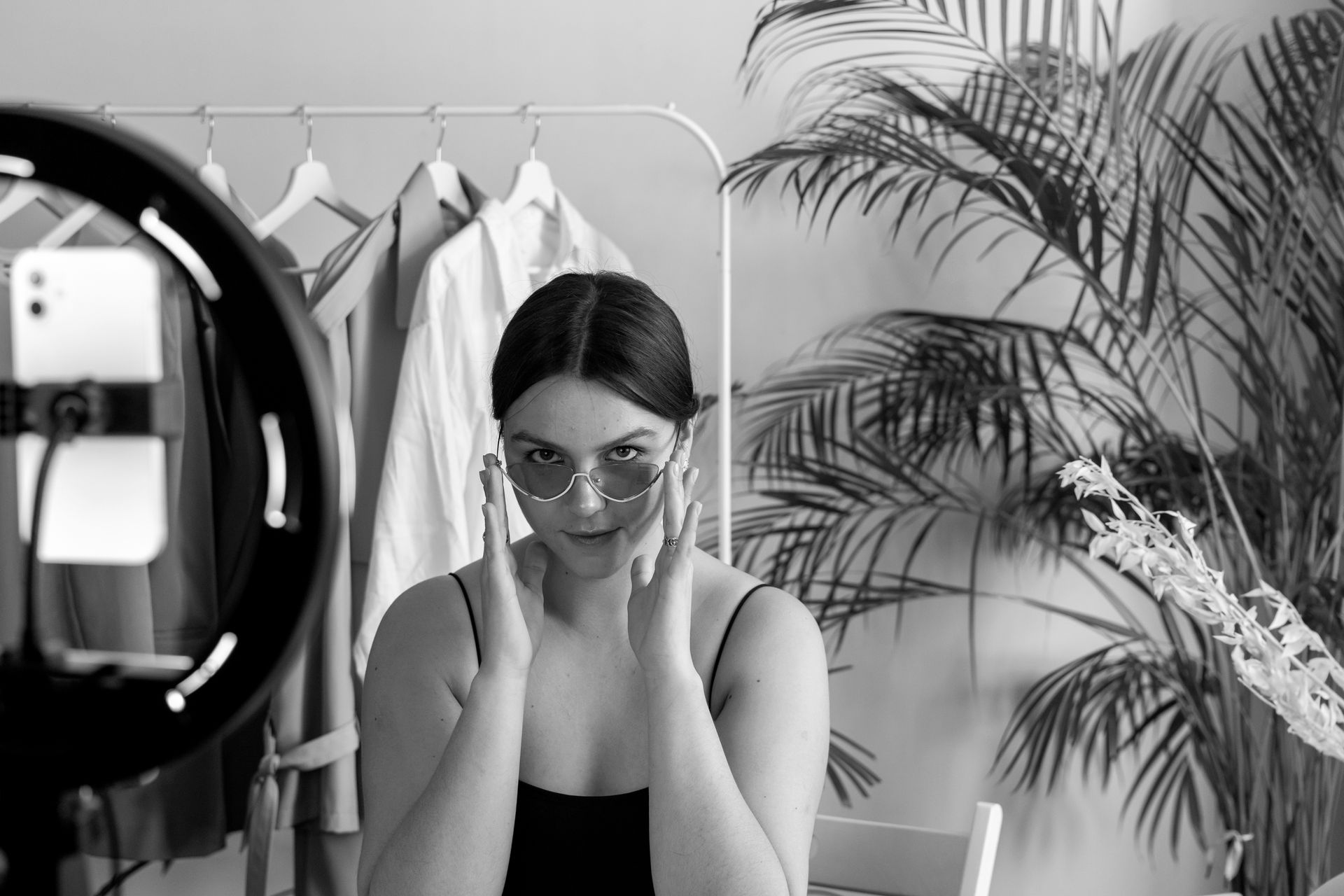 Fashion content creator filming with a ring light